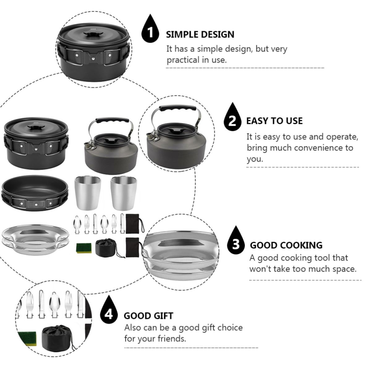 Ciieeo Ustensiles Cuisine de Camping Lot de 1, Alliage D'aluminium, Antiadhésifs, Noirs, pour Camping et Voyage