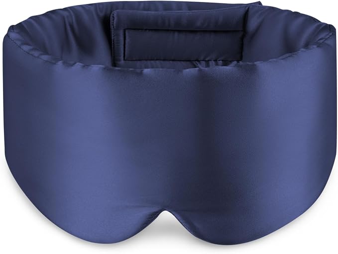 Zenssia 100% Mulberry Silk Sleep Mask Eye Mask for Man and Woman with Adjustable Headband, Full Size Large Sleep Mask & Blindfold for Total Blackout for All Night Sleep, Travel & Nap-Dark Blue | Larger Size, Sleeping Mask, Adjustable Headband, Ear Protection, Soft Breathable, For travel, naps, improved sleep quality.