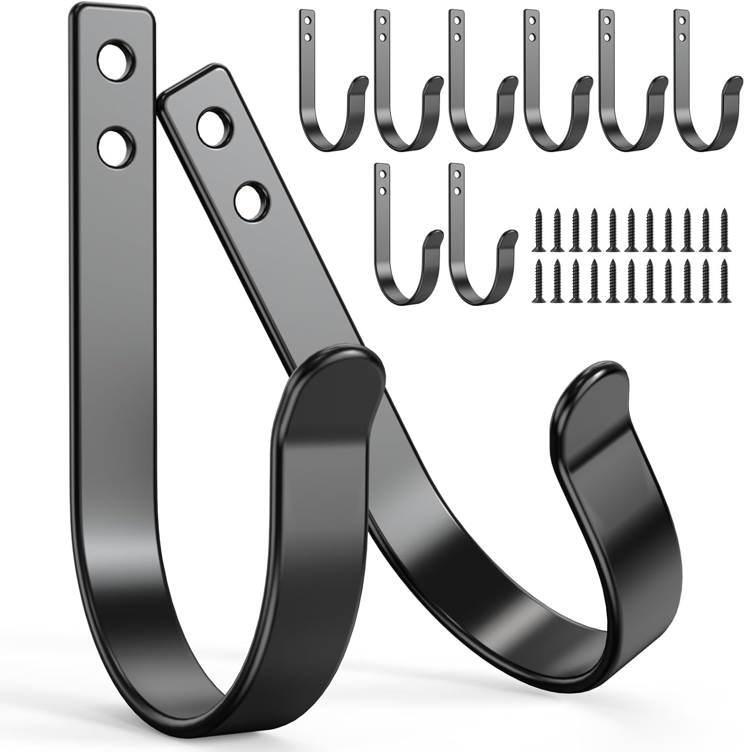 10 Pack Large Black Metal Wall Hooks for Coats and Towels