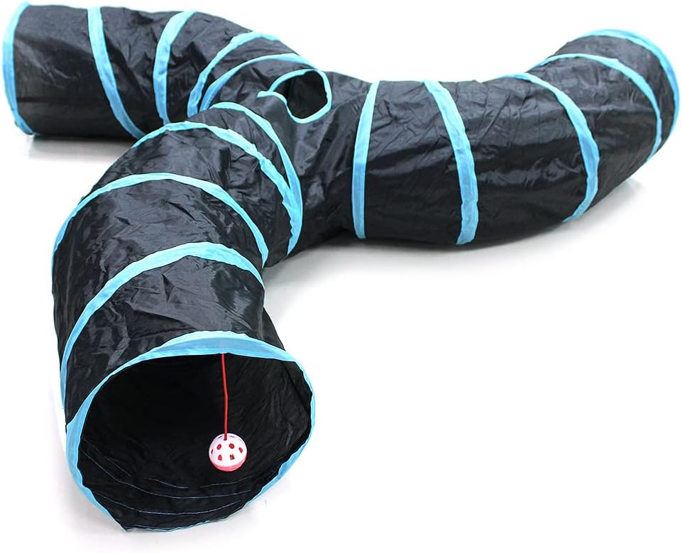 Cat Tunnel for Indoor Cats Large, with Play Ball S-Shape 5 Way Collapsible Interactive Peek Hole Pet Tube Toys, Puppy, Kitty, Kitten,…