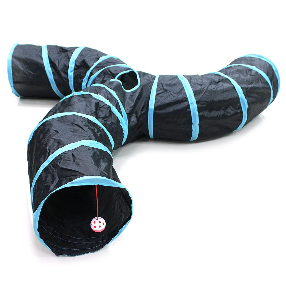 Bemodst Road Tunnel pour Chat, 2 Voies/3 Voies/4 Voies/5 Voies Tubes de Tunnels Pliable Jouet Labyrinthe interactif pour Petits Animaux, Petit Lapin,Chaton, Chiot,Furet,cochons d’ Inde (3 Voies)