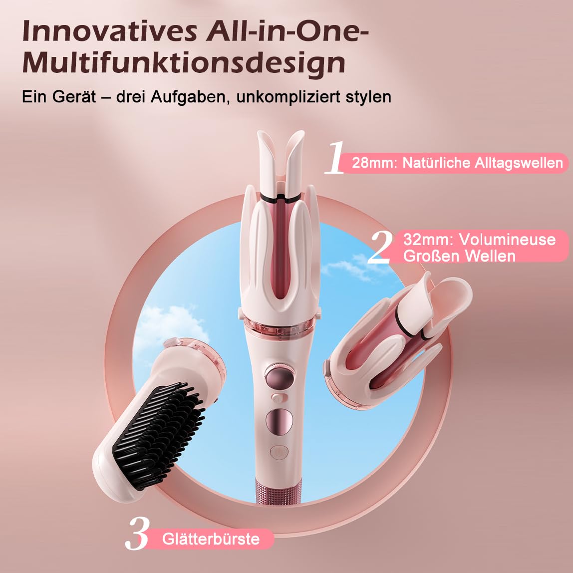 LtYioe Fer à boucler automatique 3 en 1 (28 bigoudis et brosse lissante de 32 mm) Rotation 2 voies et fente bidirectionnelle (anti-pincement), écran LCD, revêtement céramique, protection anti-brûlure