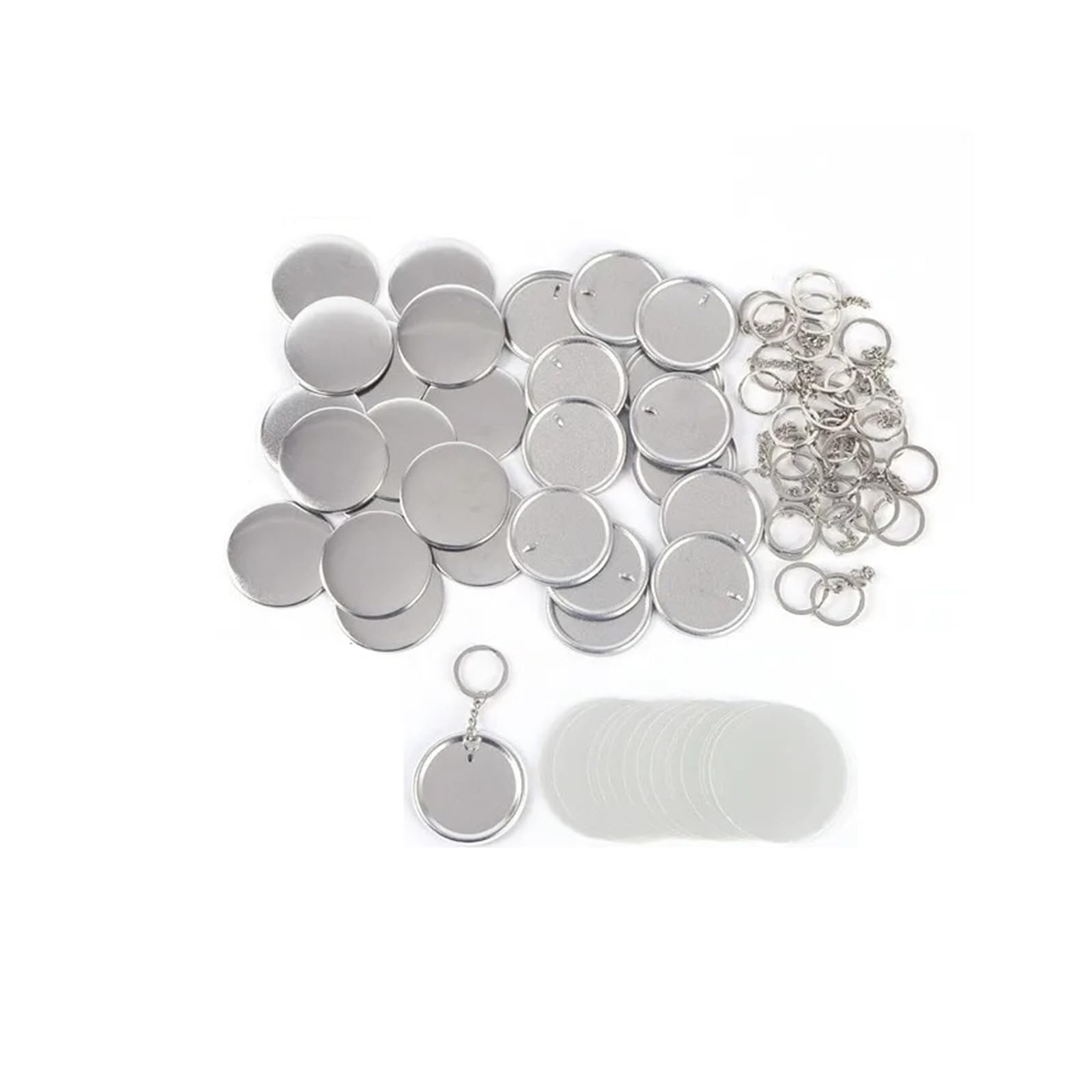 100 zestawów 58 mm okrągłych pustych breloków do kluczy, materiały eksploatacyjne do tworzenia spersonalizowanych odznak DIY do spersonalizowanego rękodzieła