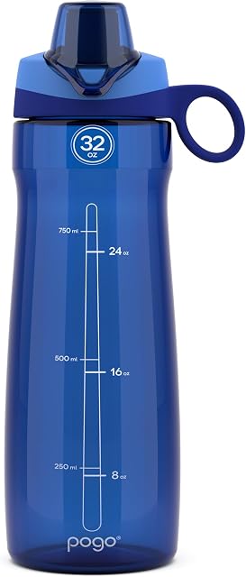 Bouteille d'eau en plastique Pogo avec couvercle à boire et poignée de transport, réutilisable, sans BPA, lavable au lave-vaisselle, parfaite pour les voyages, l'école, les activités de plein air et la gym | 18 oz, 32 oz