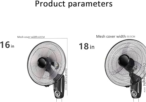 Miniatura 7 de Ventilador industrial oscilante ajustable de montaje en pared, 5 aspas ajustables de 3 velocidades, alta velocidadnegroresistente, para exteriores,