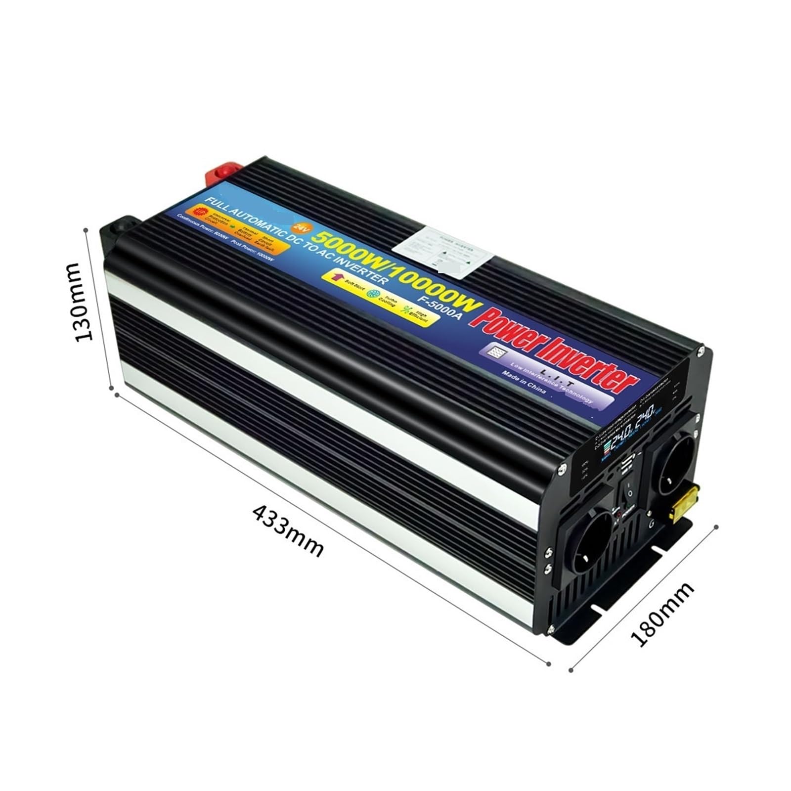 Falownik 10000 W DC12V/24 V na AC220 V konwerter z wtyczką solarną off-grid wyświetlacz L+C+D falownik akumulatora do samochodu/łodzi (DC24V_AC220-240V)
