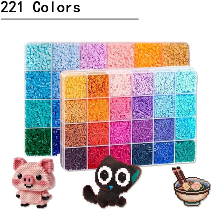 120000pcs 221 Colors 2.6mm Fuse Beads Kit， School Arts and Crafts Supplies, Toys Set, Art Decorations for Room, Birthday Party DIY Craft for Girls Boys，Keychain Jewelry Making