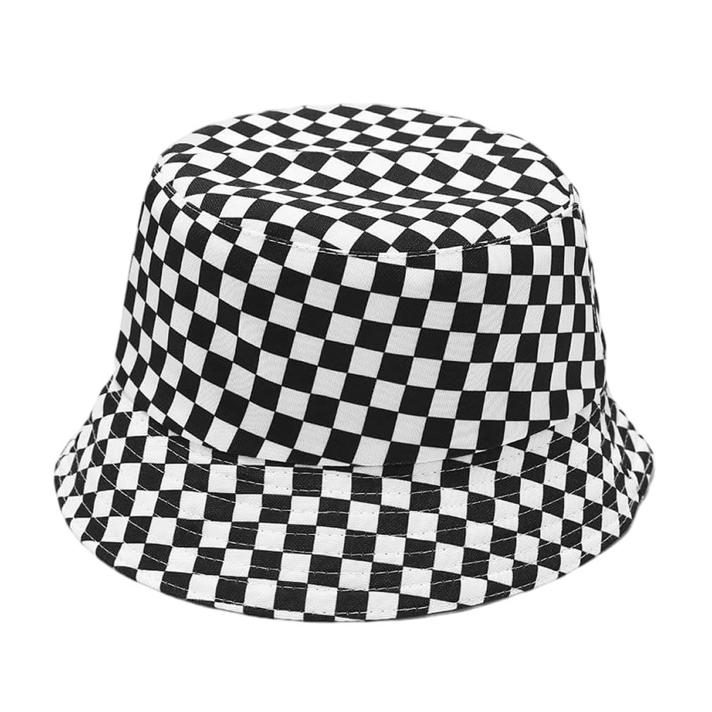 Quanhaigou Bucket Hats Unisex Summer Travel Beach Fisherman Cap for Men Women Teens (Black White Chessboard)