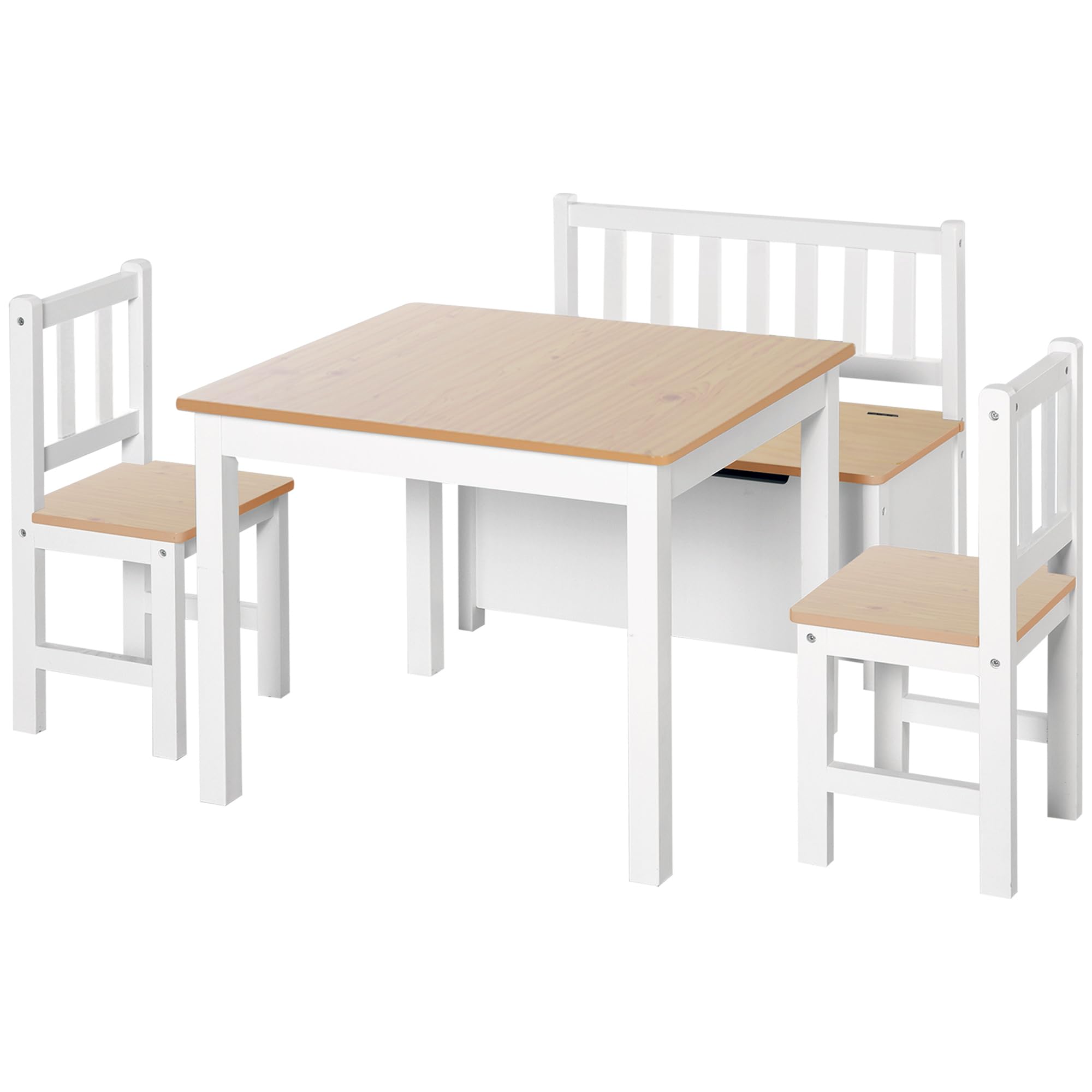 HOMCOM 4-Piece Kids Table and Chair Set with 2 Wooden Chairs Beige/White