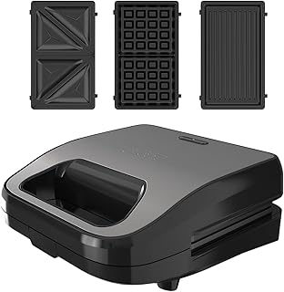 BLACK+DECKER - Sandwichera 3 en 1 | 750W | Placas Intercambiables: Sandwich, Grill y Gofres | Antiadherente | Easy Eject | Calentamiento rápido | Asa Fría | Enrollacables | Sin BPA | LED Luminoso
