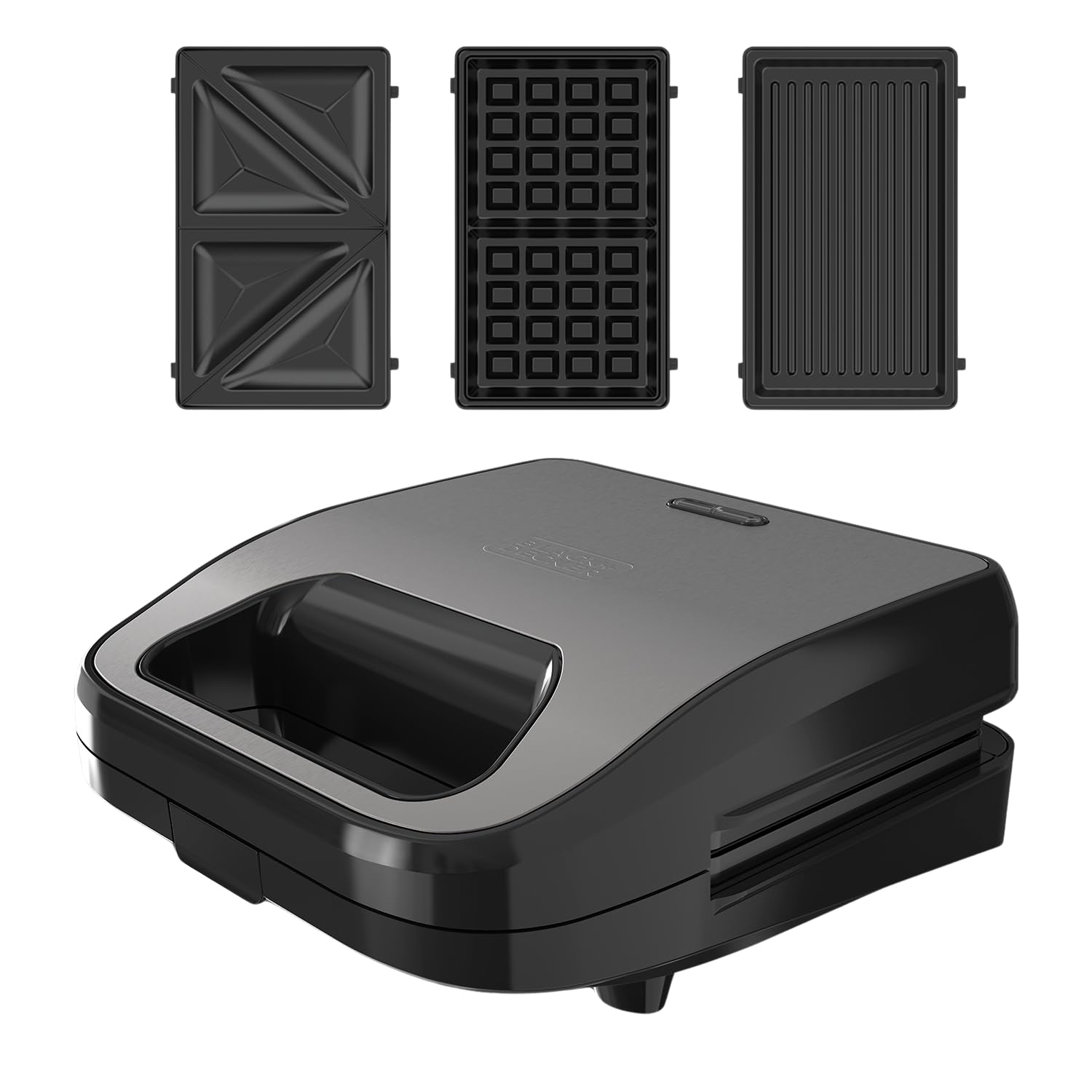 BLACK+DECKER - Appareil 3-en-1 | 750 W | Plaques interchangeables (sandwich, grill, gaufrier) | Antiadhésif | Easy Eject | Chauffe rapide | Poignée froide | Rangement câble | Sans BPA | LED