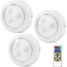 BIGMONAT Puck Lights with Remote, 80Lumen Battery Operated Under Cabinet Lights, Dimmable and Timmer Stick On Lights,Wireless Closet Light for Closet,Kitchen White, 3Pack