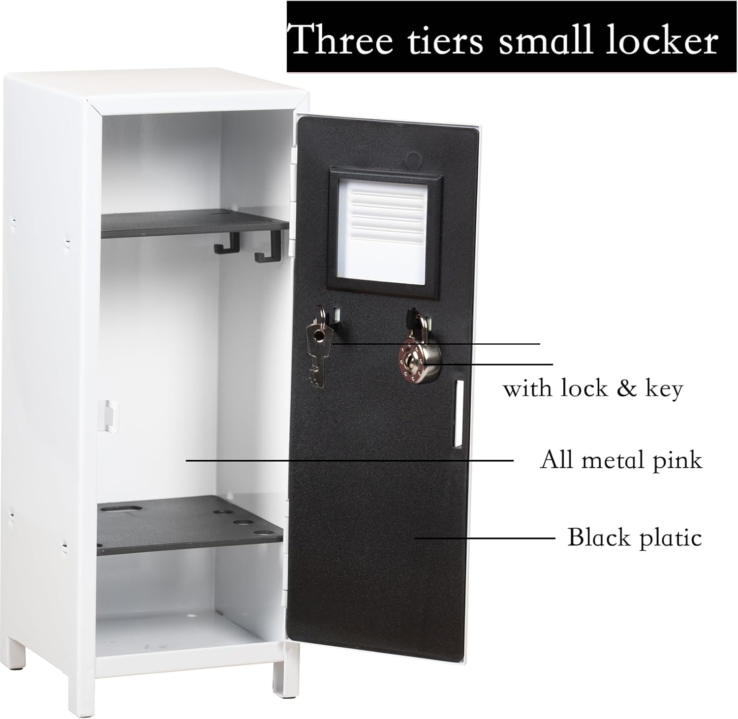 Svartur Mini Locker with Lock & Keys, Stickers, Metal Small Locker for Desktop, Girls Lockbox Desktop Storage Organizer, Money Safe and Cash Lock Box for Girls Safe, White
