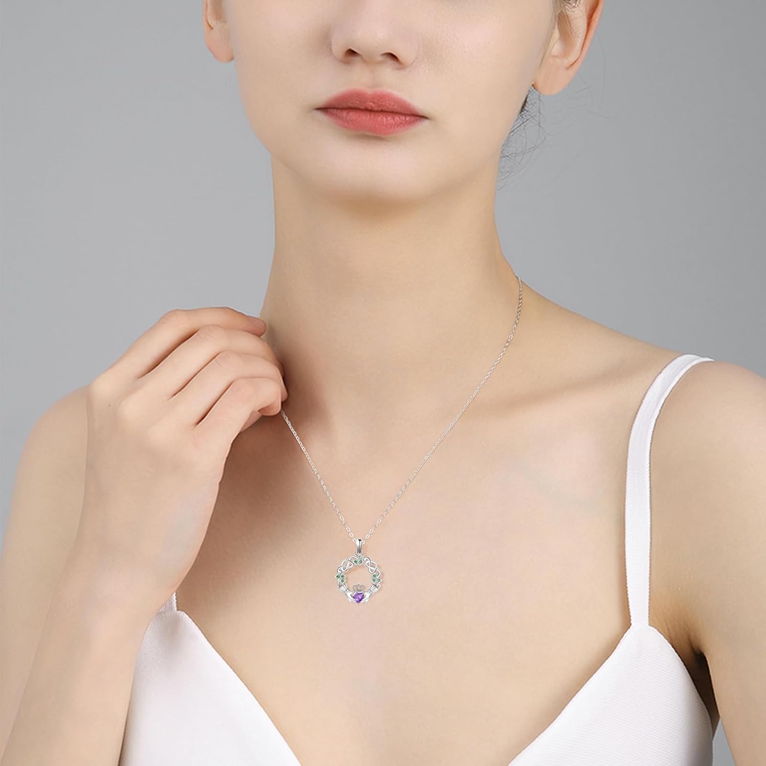 Dreamboat Sterling Silver Claddagh Necklace for Women Clover Shamrock Celtic Knot Irish Necklace Birthstone Pendant Luck Scottish Jewelry irish Gift - Image 5