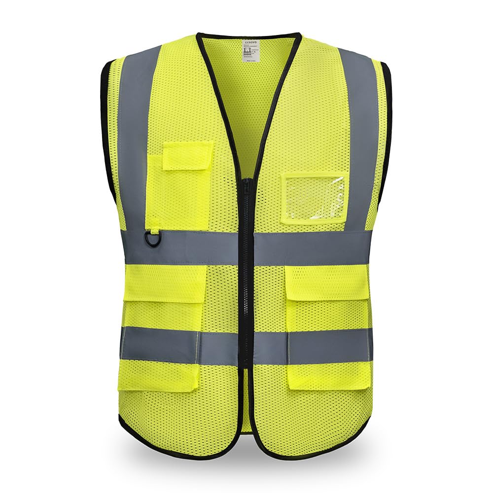 CCSOVO Hi Vis Vest with 5 Pockets and Zip, Unisex High Visibility Reflective Safety Waistcoat for Construction Warehouse Cycling Running and Outdoor Work — image 1