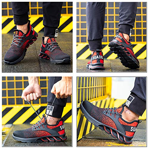 Suadex Steel Toe Shoes For Men Women Indestructible Work Shoes Lightweight Comfortable Safety Sneakers Slip-Resistant Composite Toe Shoes For Construction Size Red #TOP4