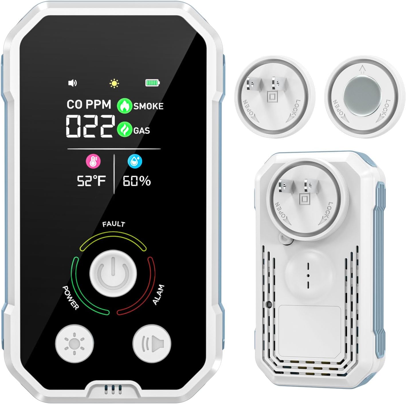 Carbon Monoxide Detectors Plug in 5-in-1 Natural Gas & Smoke Alarm with LCD Display, Monitors CO, Gas, Smoke, Temp & Humidity, Portable CO Detector Backup Battery for Home/RV/Office 1-PCS