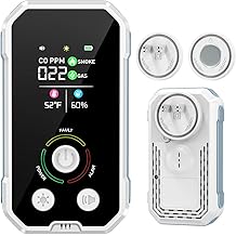 Carbon Monoxide Detectors Plug in 5-in-1 Natural Gas &amp; Smoke Alarm with LCD Display, Monitors CO, Gas, Smoke, Temp &amp; Humidity, Portable CO Detector Backup Battery for Home/RV/Office 1-PCS