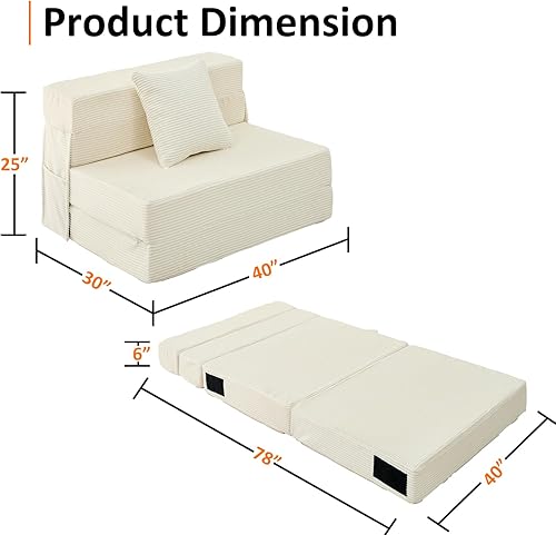 Miniatura 2 de Sofá cama plegable de tamaño individual Silla convertible 4 en 1 con almohada Sofá futón de espuma viscoelástica de alta densidad Cama plegable