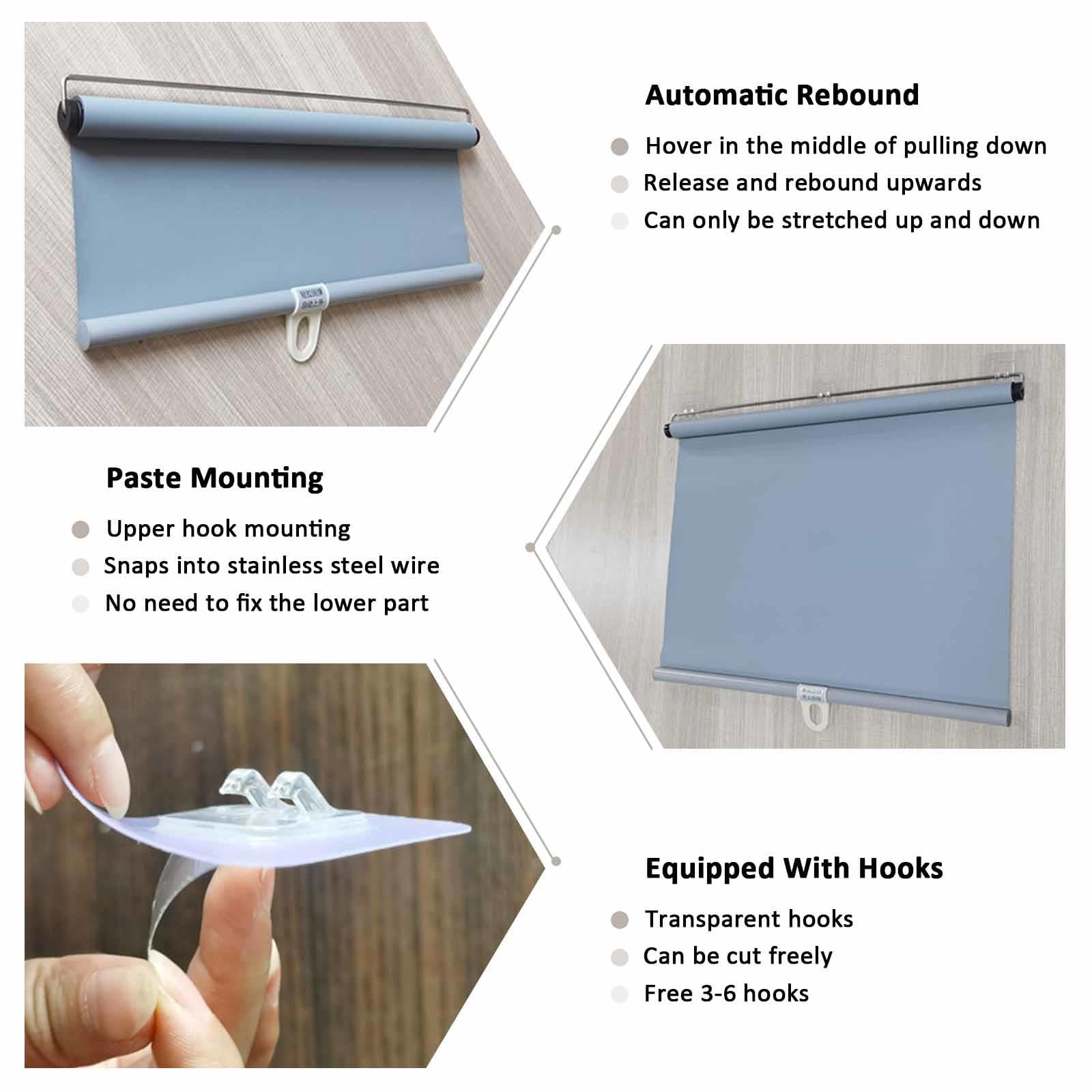 Tenda a rullo oscurante, senza trapano, portatile, leggera, con ventosa, colore grigio, 140 x 200 cm, ideale per uso domestico e ufficio