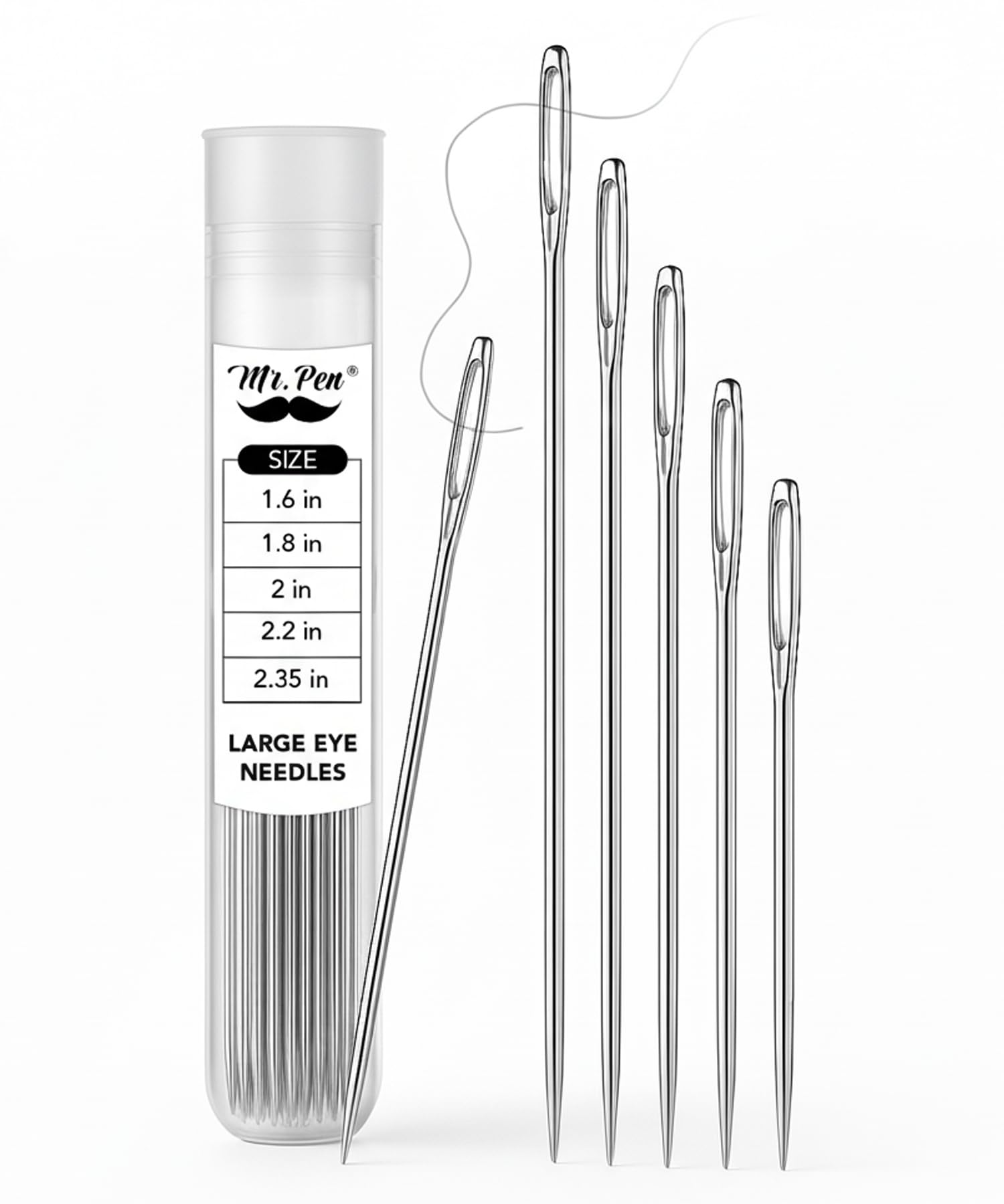 Mr. Pen- Large Eye Needles for Hand Sewing, 50 pcs, 5 Sizes, Silver, Embroidery Needles for Hand Sewing
