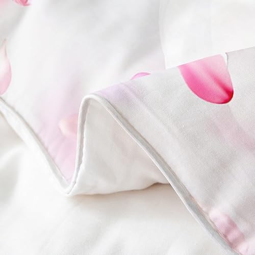 Miniatura 5 de Juego de funda de edredón de algodón con diseño de caballo blanco, tamaño Queen, para niñas, elegante, flores rosas, diseño de animales salvajes,