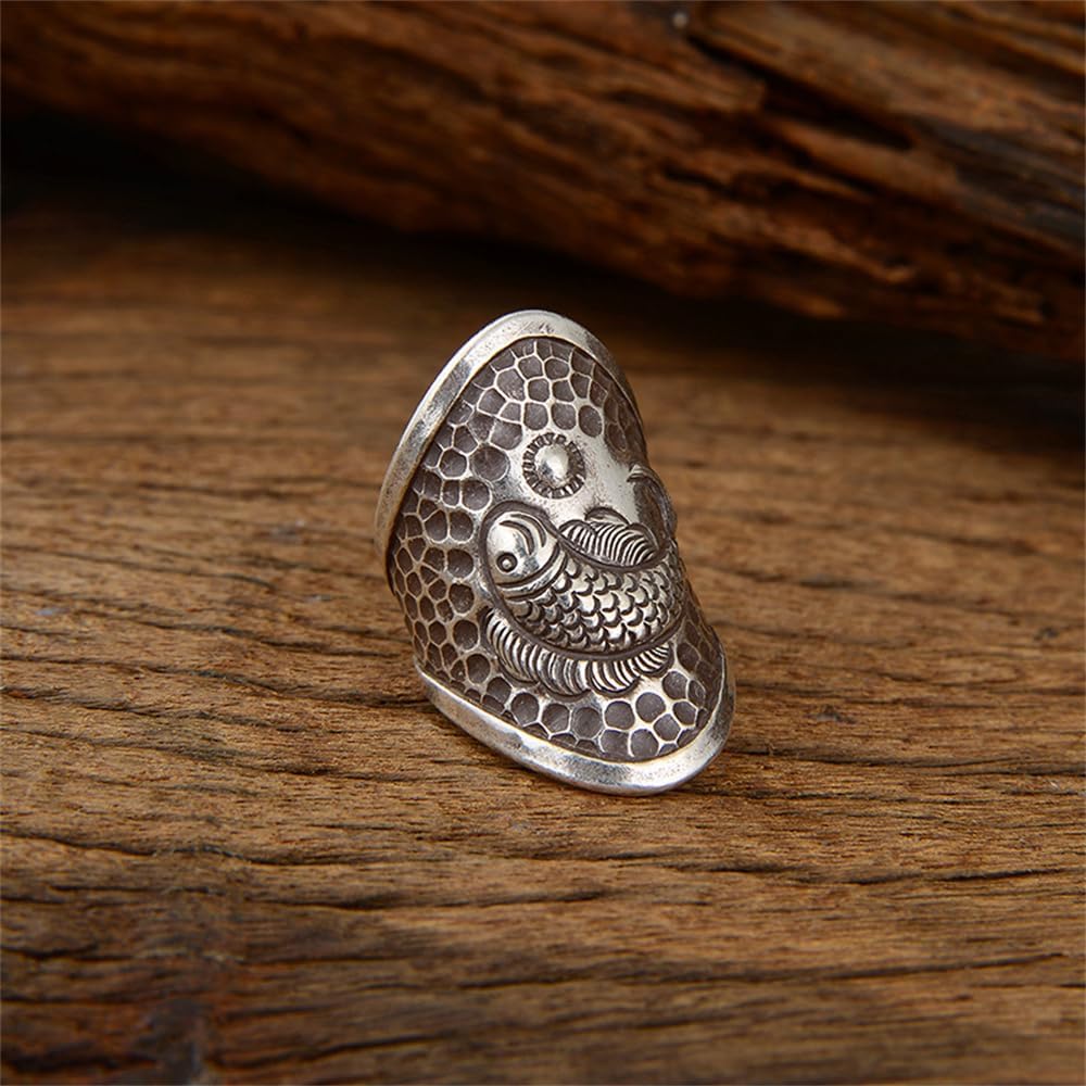 Vintage Silver Koi Fish Charm Rings Personalized Statement Finger Open Wrap Wedding Bands Retro Oxidized Adjustable Engagement Promis Ring Fashion Comfort Fit Amulet Fortune Jewelry for Women Mon Wife - Image 5