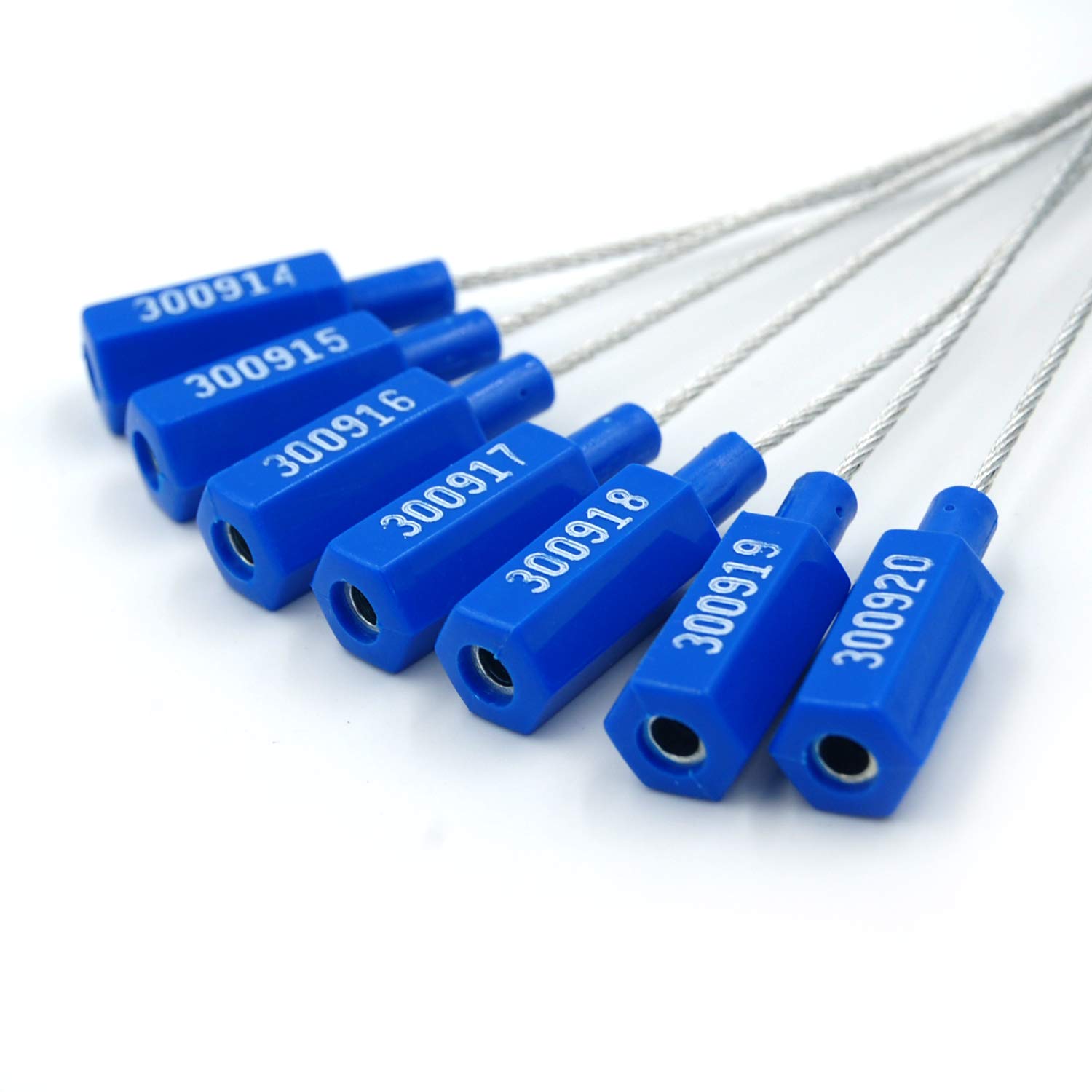 Leadseals(R) Numbered Truck Trailer Seal Steel Wire Cable Seals Anti-Tamper Security Tag Fixed Length Transport Shipping Seal Self-Locking Strap Tie ISO 17712 (Blue, Pack of 100pcs)