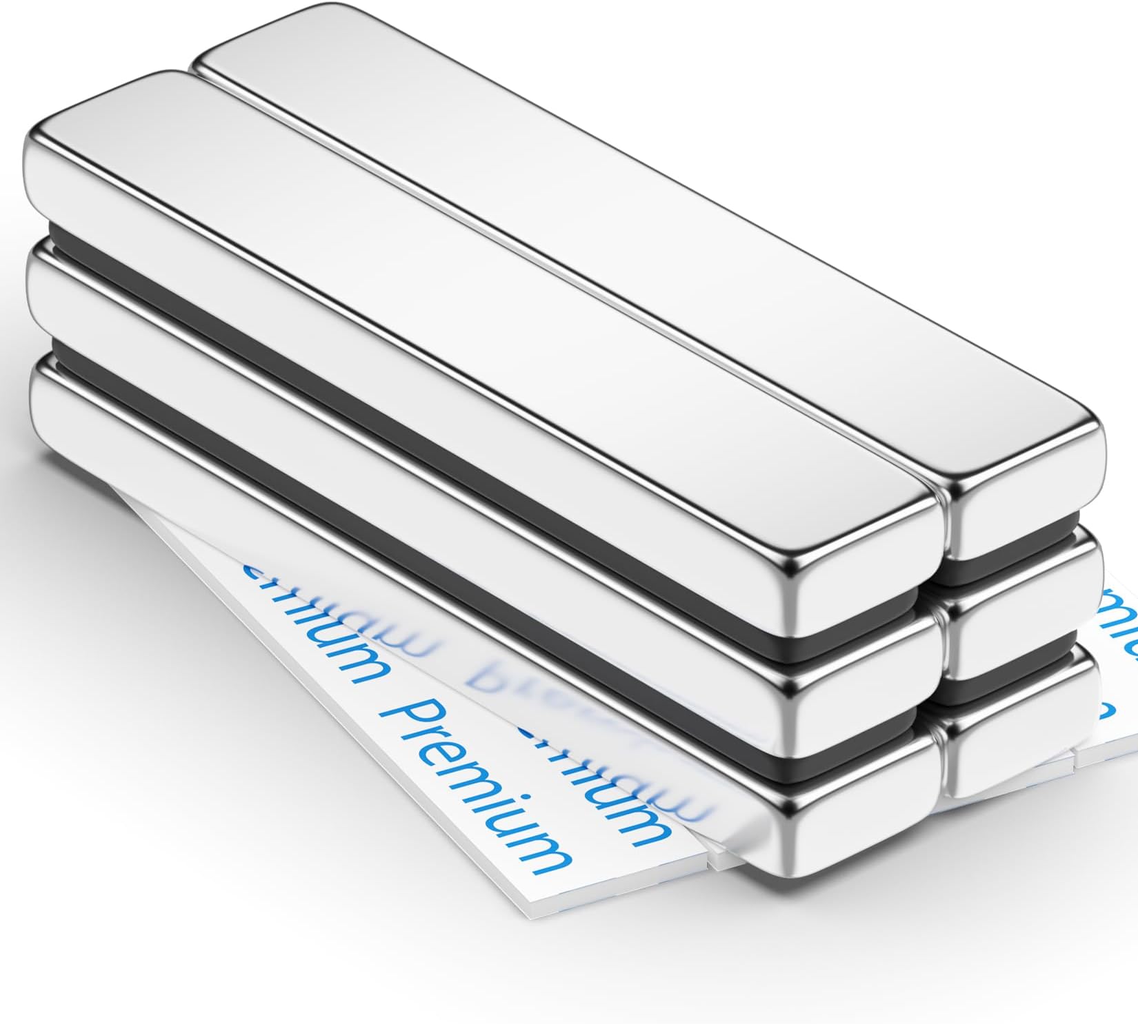 FINDMAG Super Strong Neodymium Magnets, 6 Pack 60 x 10 x 5 mm Bar Magnets, Strong Fridge Magnet, Rare Earth Magnet with Double-Sided Adhesive, Extremely Powerful Whiteboard Magnetic Bar for Multi-Use
