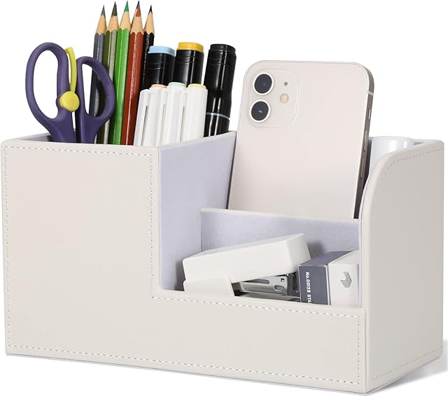 GORESE Pen Holder Desk - Office Pencil Holder Organiser Desktop Desk Accessories Office Supplies Organization Decor (White)