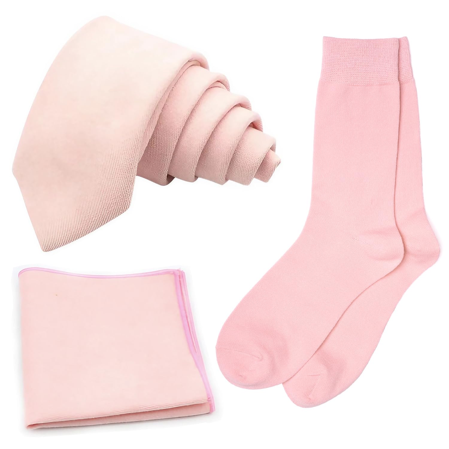 Db Dickie Bow Men's Soft Pink Luxury Cotton Blend Tie, Pocket Square And Sock Set ( Blush Pink) - Suitable For Formalwear, Office, Weddings, Parties, Grooms & Grooms Outfits