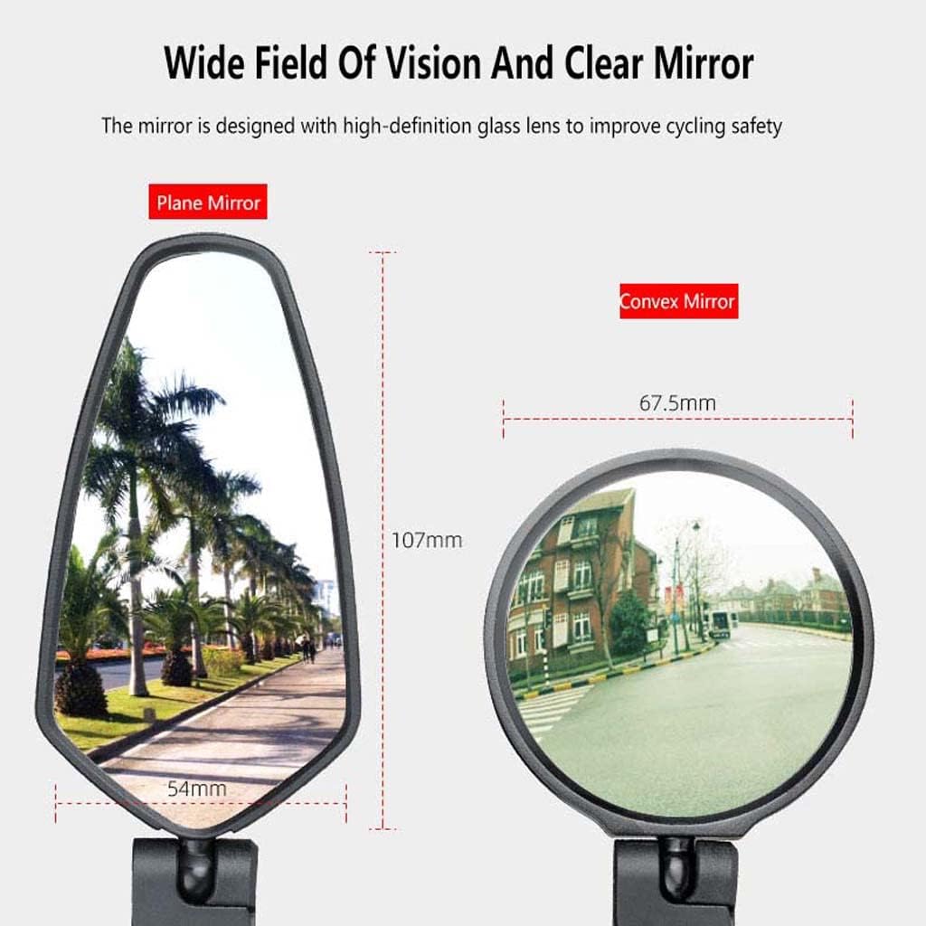 Bike Mirror, Large Surface Handlebar Bike Mirror, Hd Automotive Grade Glass Bicycle Mirror, Safe Blast-Resistance Cycling Mirror, Rear View Mirror Hd Adjustable