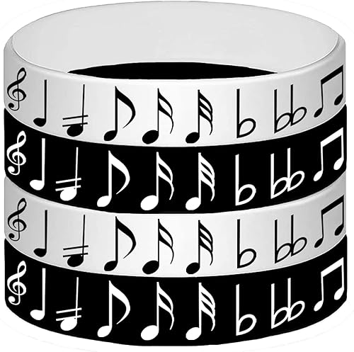 Miniatura 4 de 48 pulseras de goma con notas de piano, pulseras de silicona, suministros de fiesta, notas de piano, decoraciones de fiesta temática de música,