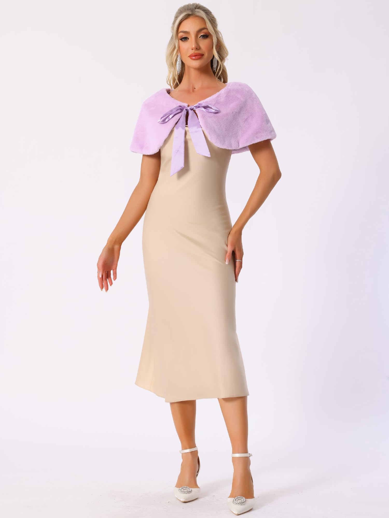 Allegra K Châle élégant en fausse fourrure pour femme avec nœud papillon