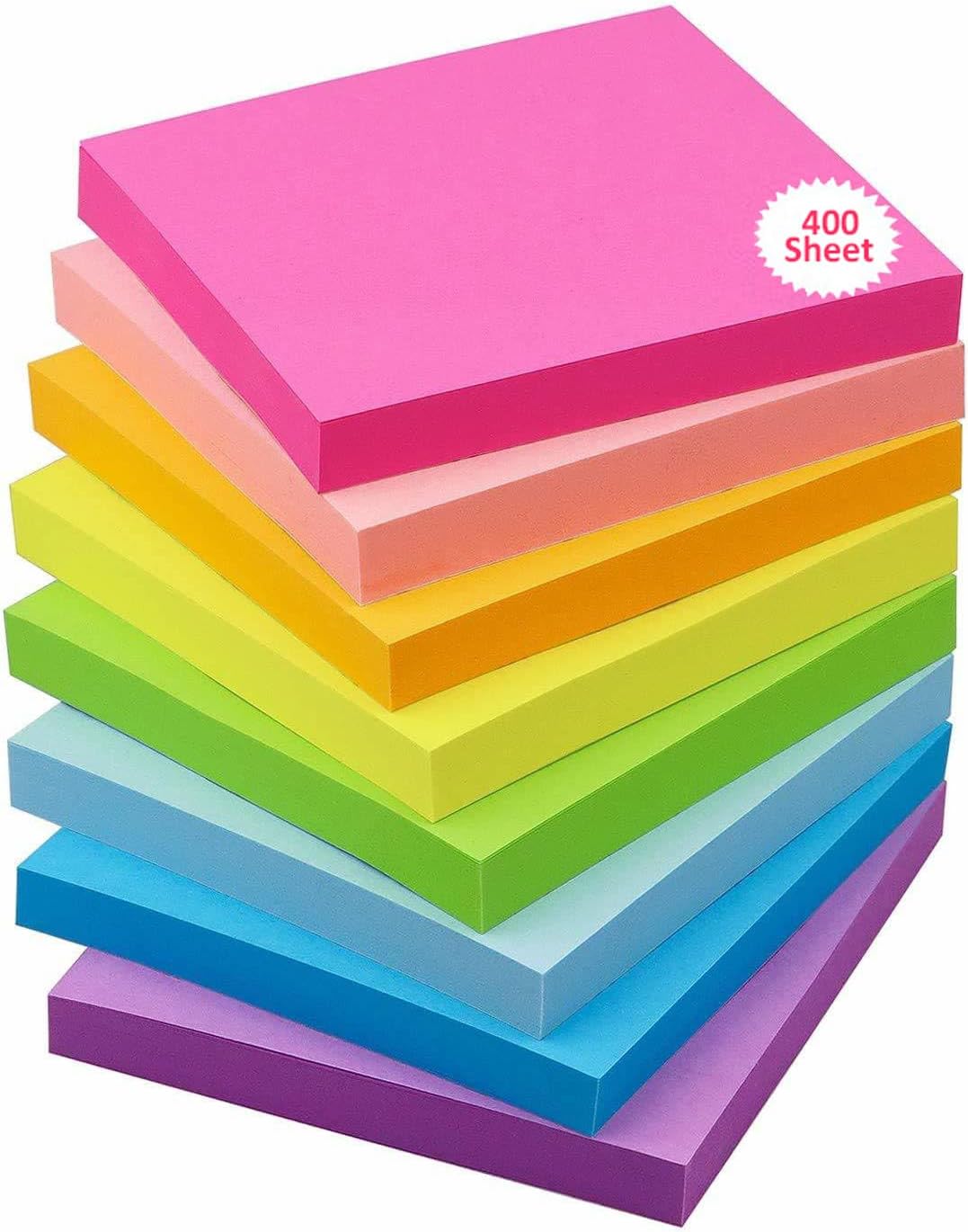 400 Sheets (5 Mix Assorted Colors * 80 Sheets Each Color) Fluorescent Paper Self Adhesive Memo Pad Sticky Notes Bookmark Point It Marker Memo Sticker