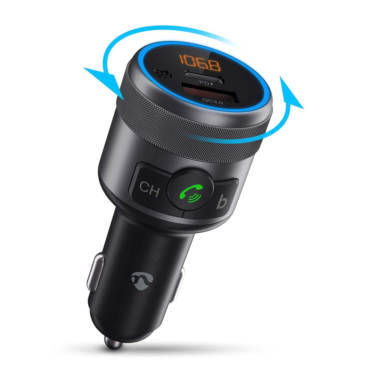Nedis Kfz Audio FM Transmitter - Fest - freisprechend - 1" - Amber Screen - Bluetooth - PD 18 W/PD 24 W - Schnellladung - Bass Boost - Google Assistant/Siri - Schwarz