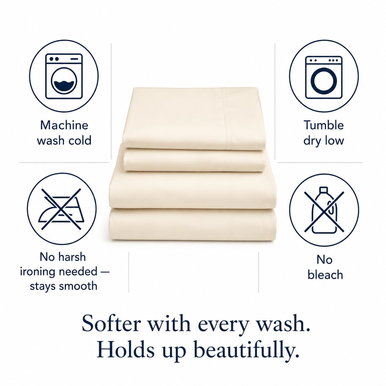 Chateau Home Collection - Parure de lit en Coton égyptien 800 Fils avec Poche Profonde en Satin, Coton, Ivoire, King
