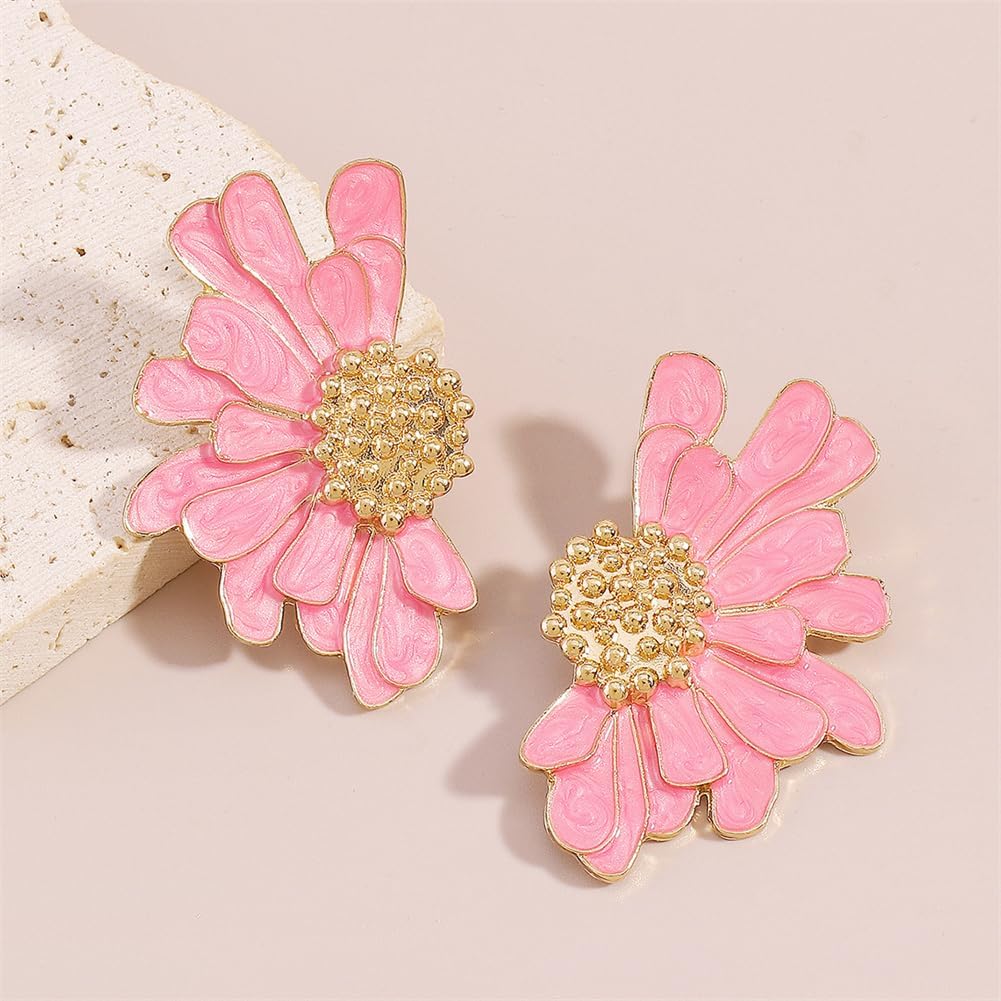Bohemian Dainty Enamel Alloy Semi Flower Big Lightweight Stud Earrings Creative Personalized Floral Petal Earrings For Women Jewelry Gifts - Image 7