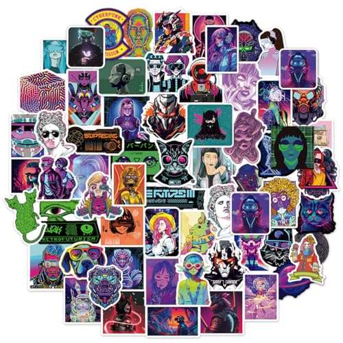 QTL Cyberpunk Stickers for Teens Adults, Vaporwave Party Supplies, Waterproof Vinyl Stickers for Laptop and Water Bottles, 75PCS