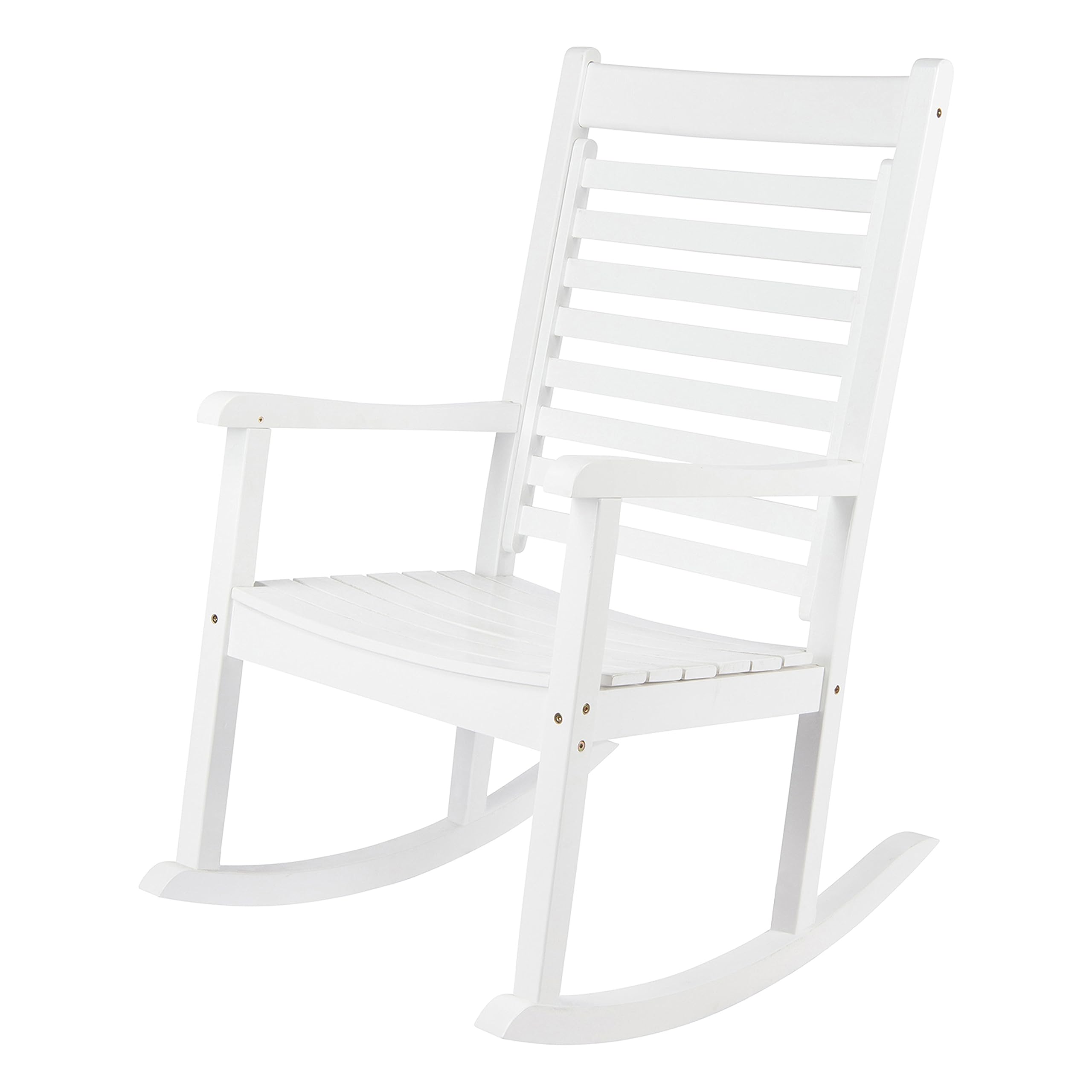 Shine Company Modern Wood Rocking Chair, Ergonomic Wide Seat Porch Rocker, White