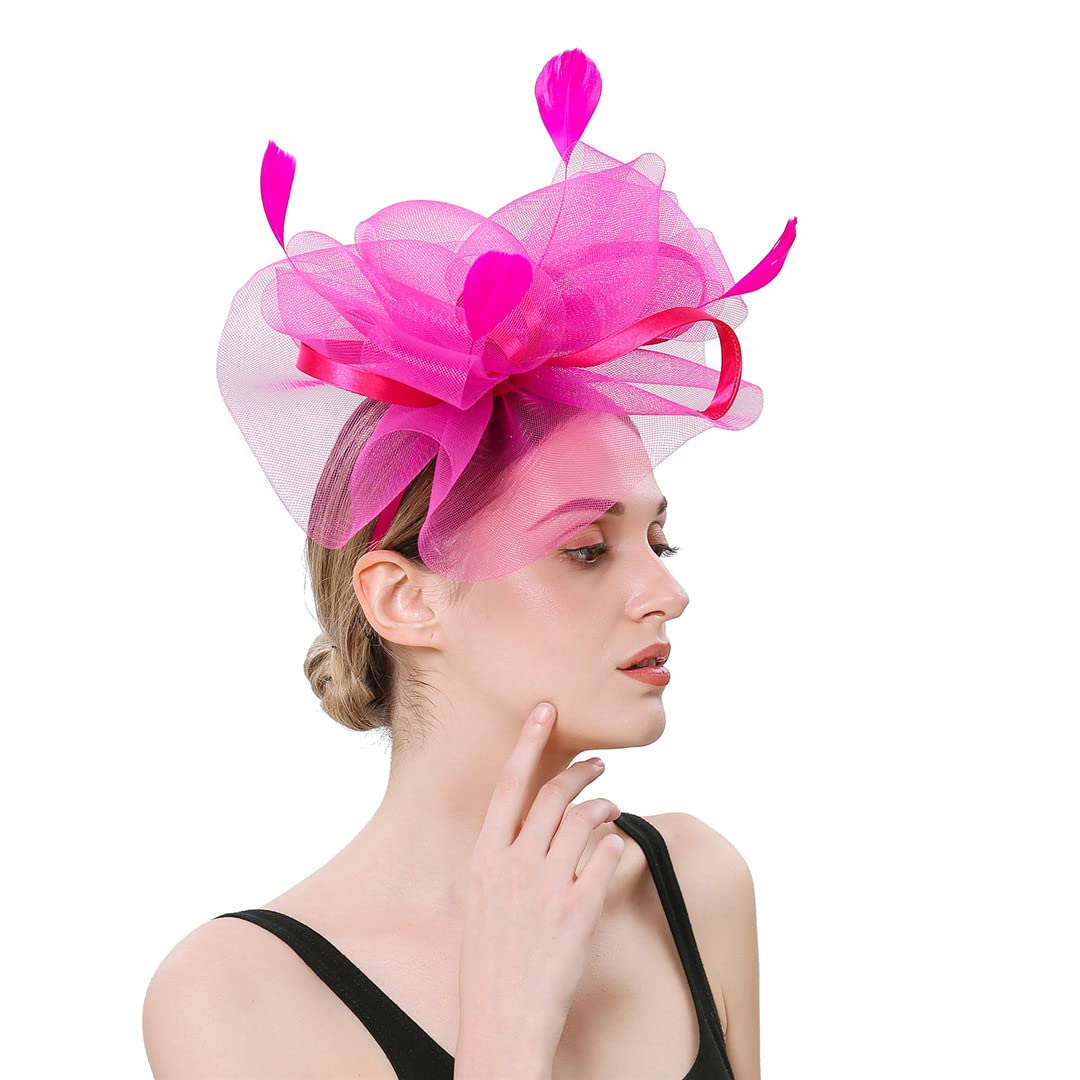 Lmtossey Cappello da donna Fascinators da sposa Accessori per capelli Cappelli a rete da festa Cappelli da sposa in piuma Copricapo da sposa
