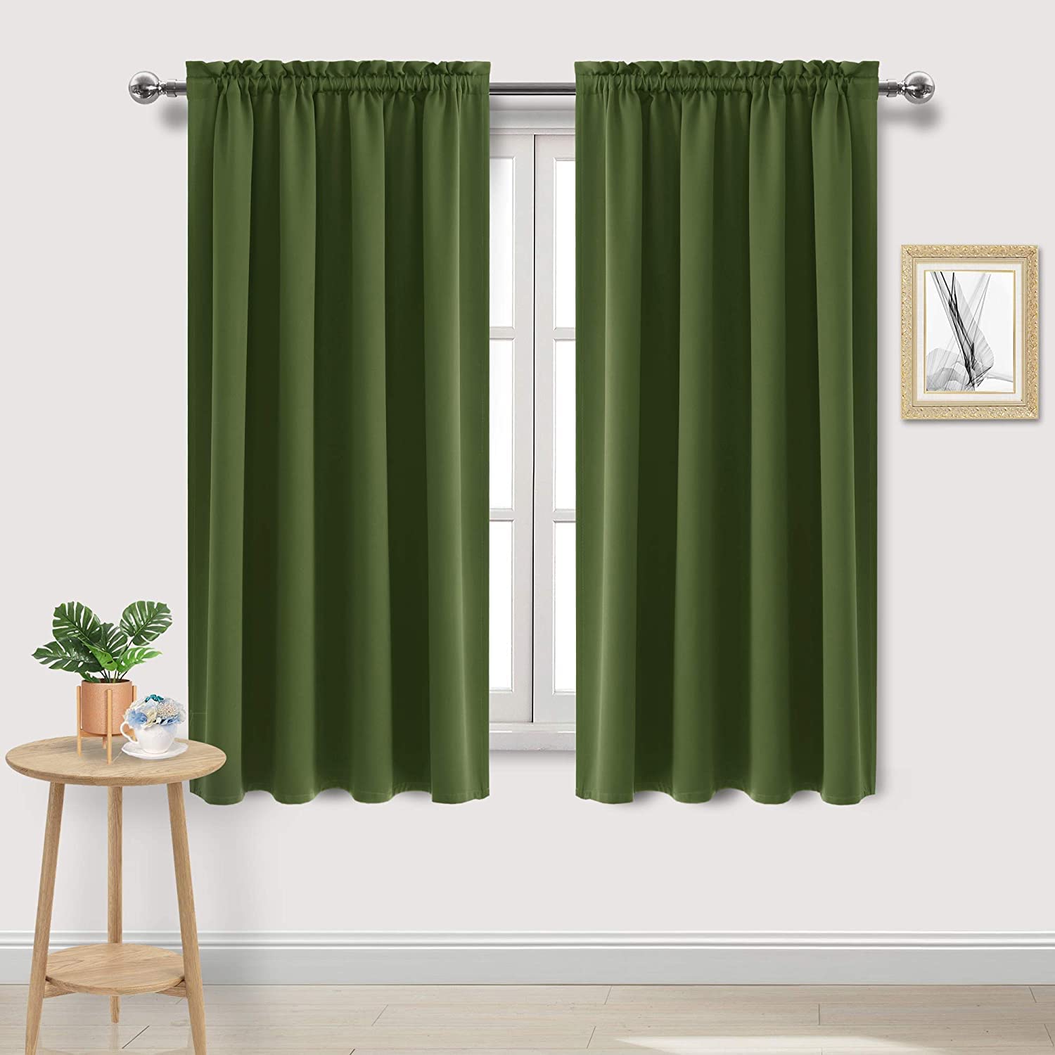 DWCN Olive Green Room Darkening Blackout Curtains - Thermal Insulated Privacy Energy Saving Window Curtain Drapes 38 x 63 inch Length, Set of 2
