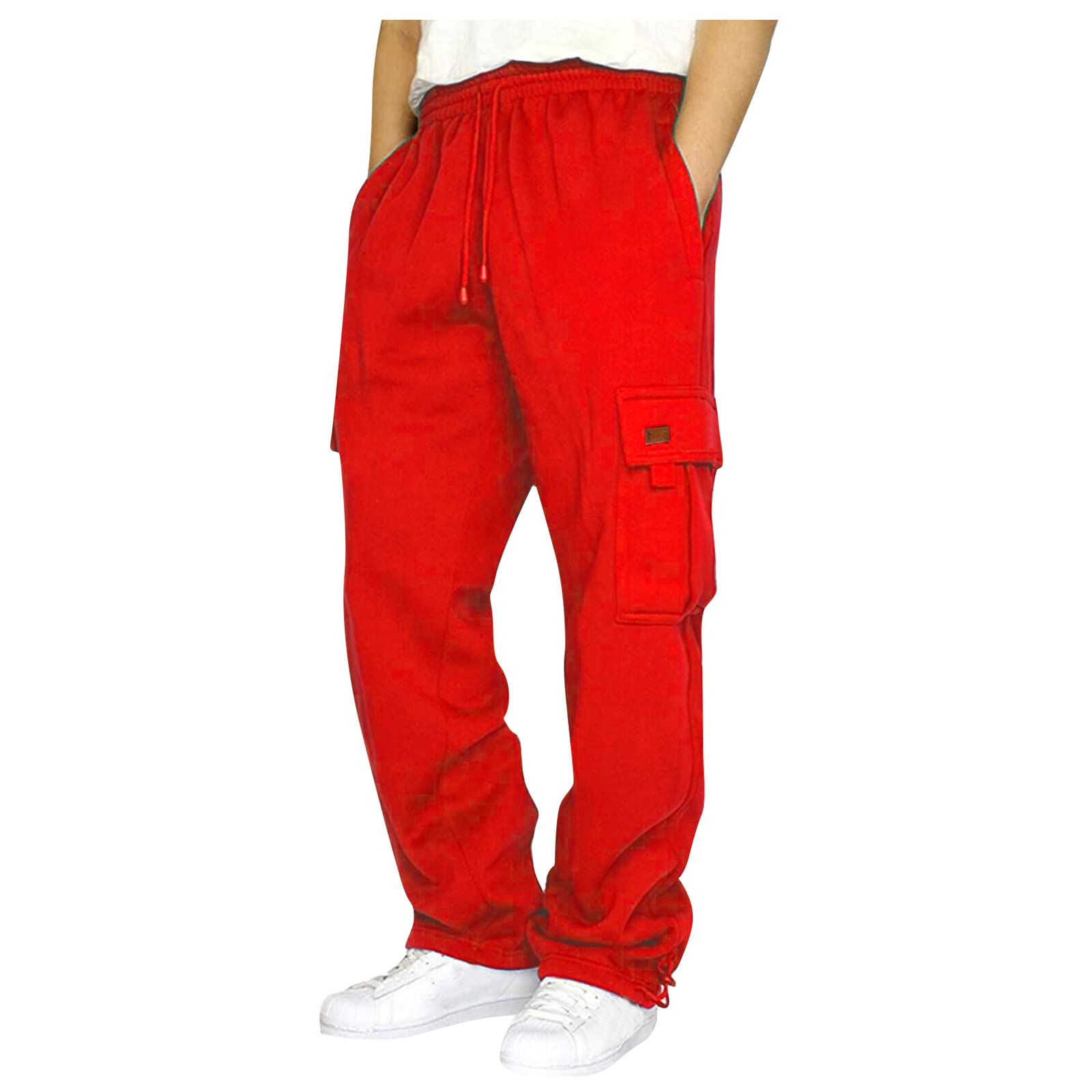 Mens Cargo Sweatpants Casual Baggy Drawstring Waist Open Bottom Sweatpants Lightweight Cargo Pants with Multi Pants