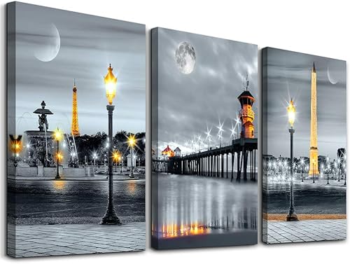 MHARTK66 Decoración de pared para dormitorio familiar, arte de pared para sala de estar, decoración de pared moderna para baño, vistas nocturnas,