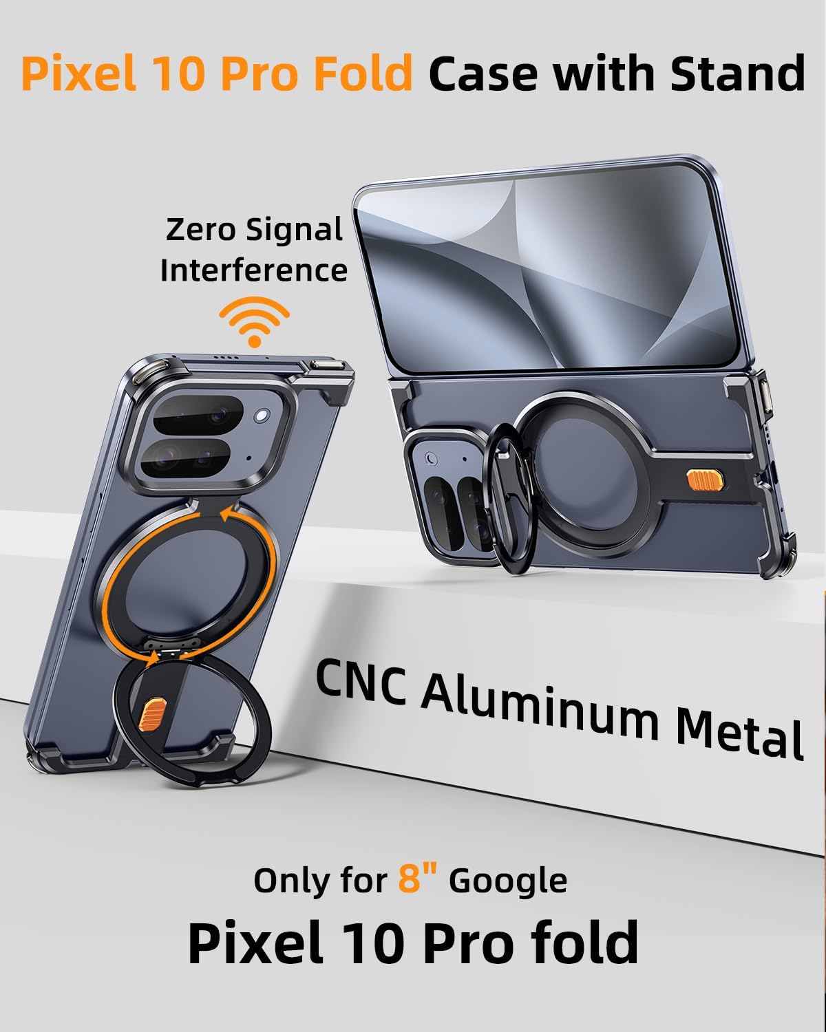 for Google Pixel 10 Pro Fold Phone Case with Magsafe,360°Rotatable Magnetic Ring Kickstand,Minimalist Bezel Less Metal Camera Lens Protective,Military-Grade Frameless Shockproof Bumper Cover