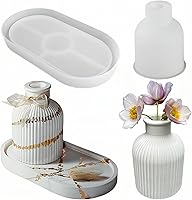 Vista 74 de 4Pcs Candle Jar Silicone Molds Set, Jars and Bottles with Lids Container Moulds, Striped Round Pot Molds for Making Uv Epoxy Plaster Concrete