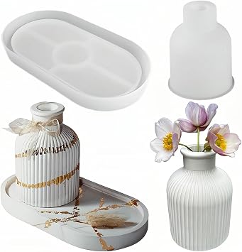 Jar Resin Molds Silicone Set, Oval Coaster Molds Bottle Shape Container Moulds, Round Vase Molds Storage Bottle Candle Holder Candy Container Epoxy Resin Casting Craft Flower Pot Gifts 20221219