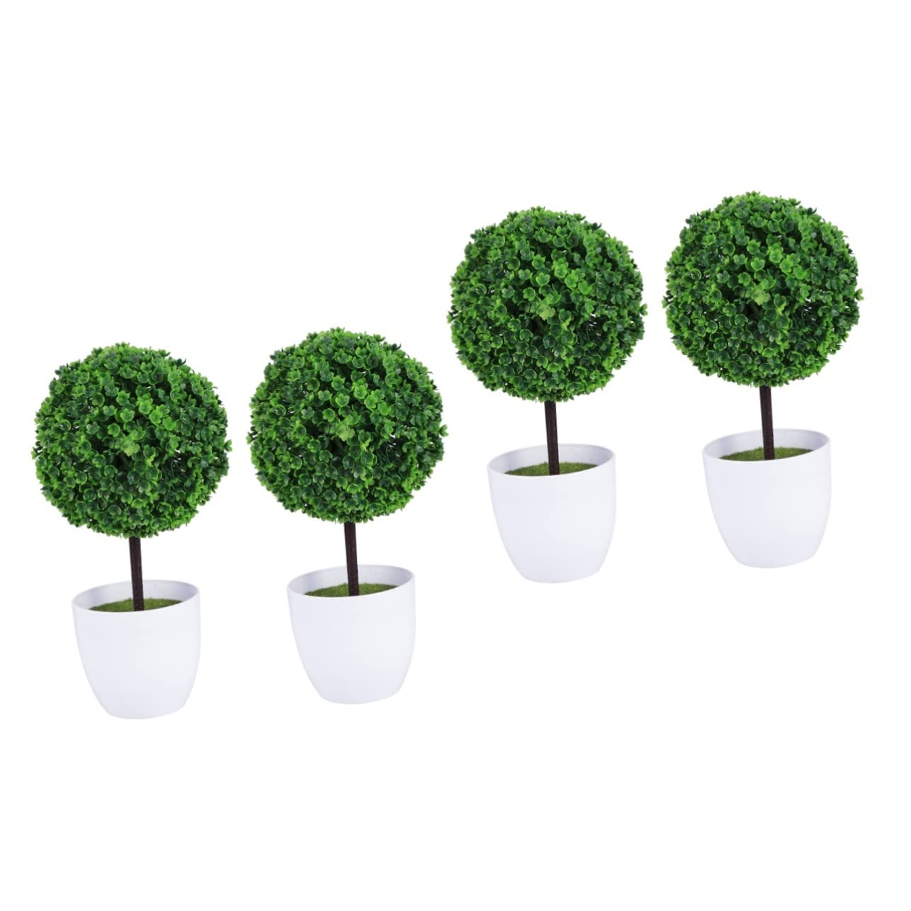 VICASKY 4Pcs Artificial Boxwood Topiary Tree Ball Tree Set, Decorative Faux Greenery Topiary Ball in Planter Pots Indoor Outdoor Home Desk Office Decor