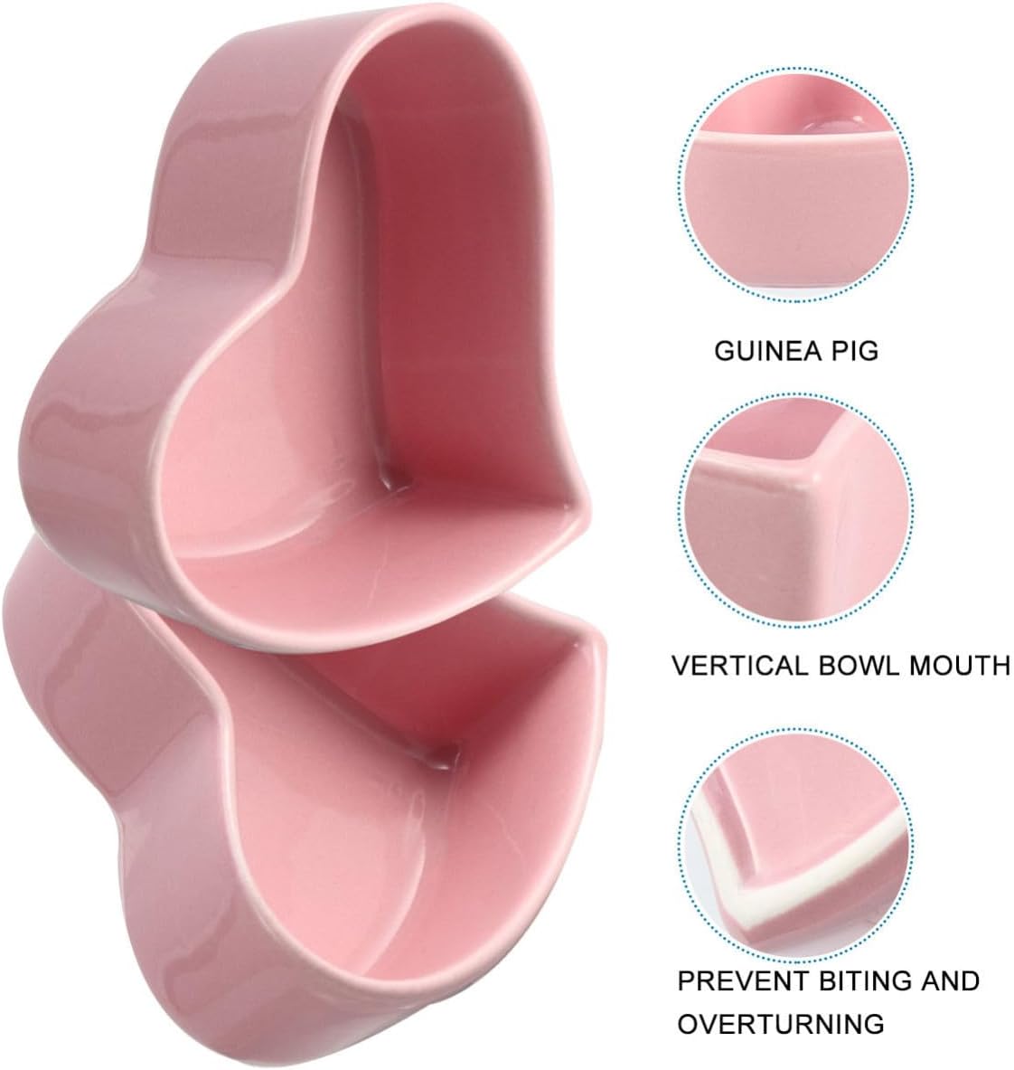 2pcs Ceramic Hamster Feeding Bowls for Small Pets, Not Easy to Fall and Easy to Clean, Love Shape Design, for Hamsters and Pet Animals