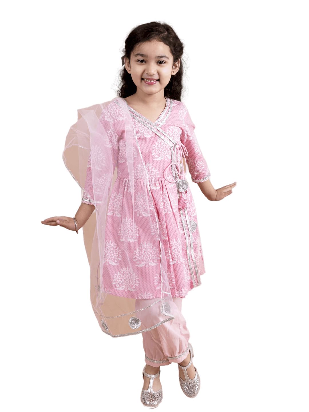 Pspeaches Girl's Cotton Kurta & Palazzo (Ks-Khaddi Pink-3